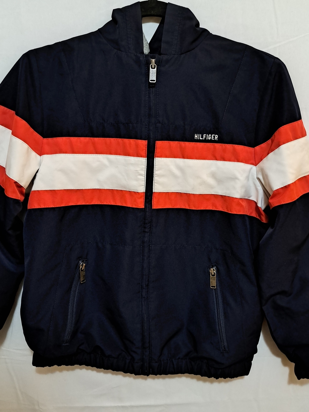 Tommy Hilfiger Kids Navy Blue Red White Colorblock Hooded Windbreaker Jacket